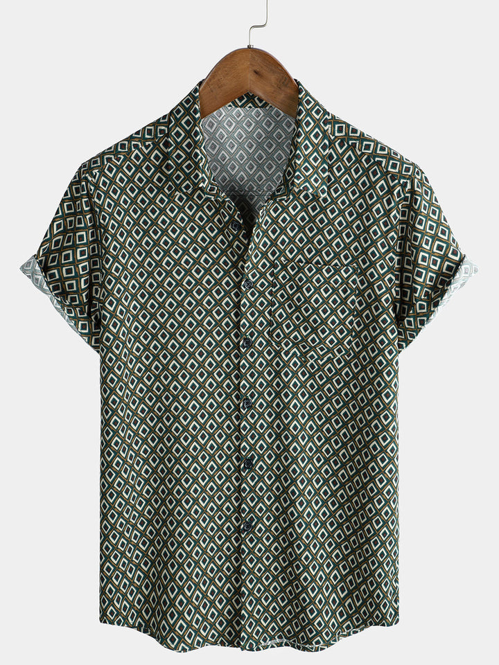 Chemise décontractée à manches courtes et poches pour homme, imprimé géométrique