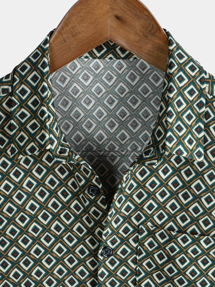 Chemise décontractée à manches courtes et poches pour homme, imprimé géométrique