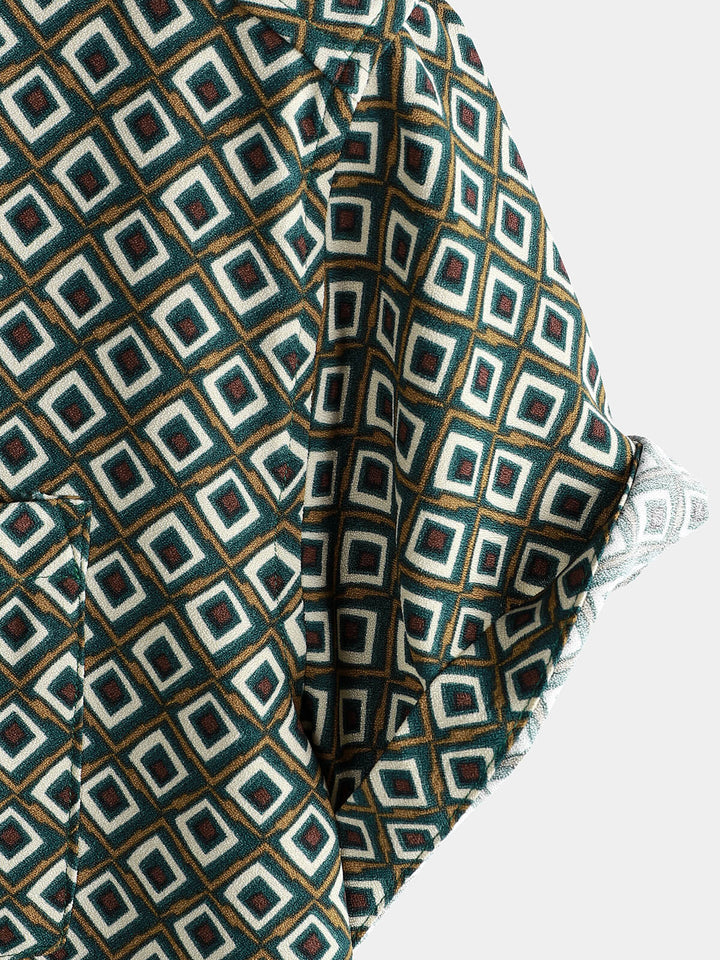 Chemise décontractée à manches courtes et poches pour homme, imprimé géométrique