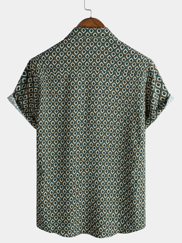 Chemise décontractée à manches courtes et poches pour homme, imprimé géométrique
