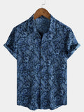 Chemise à manches courtes et poche à imprimé cachemire bleu pour homme