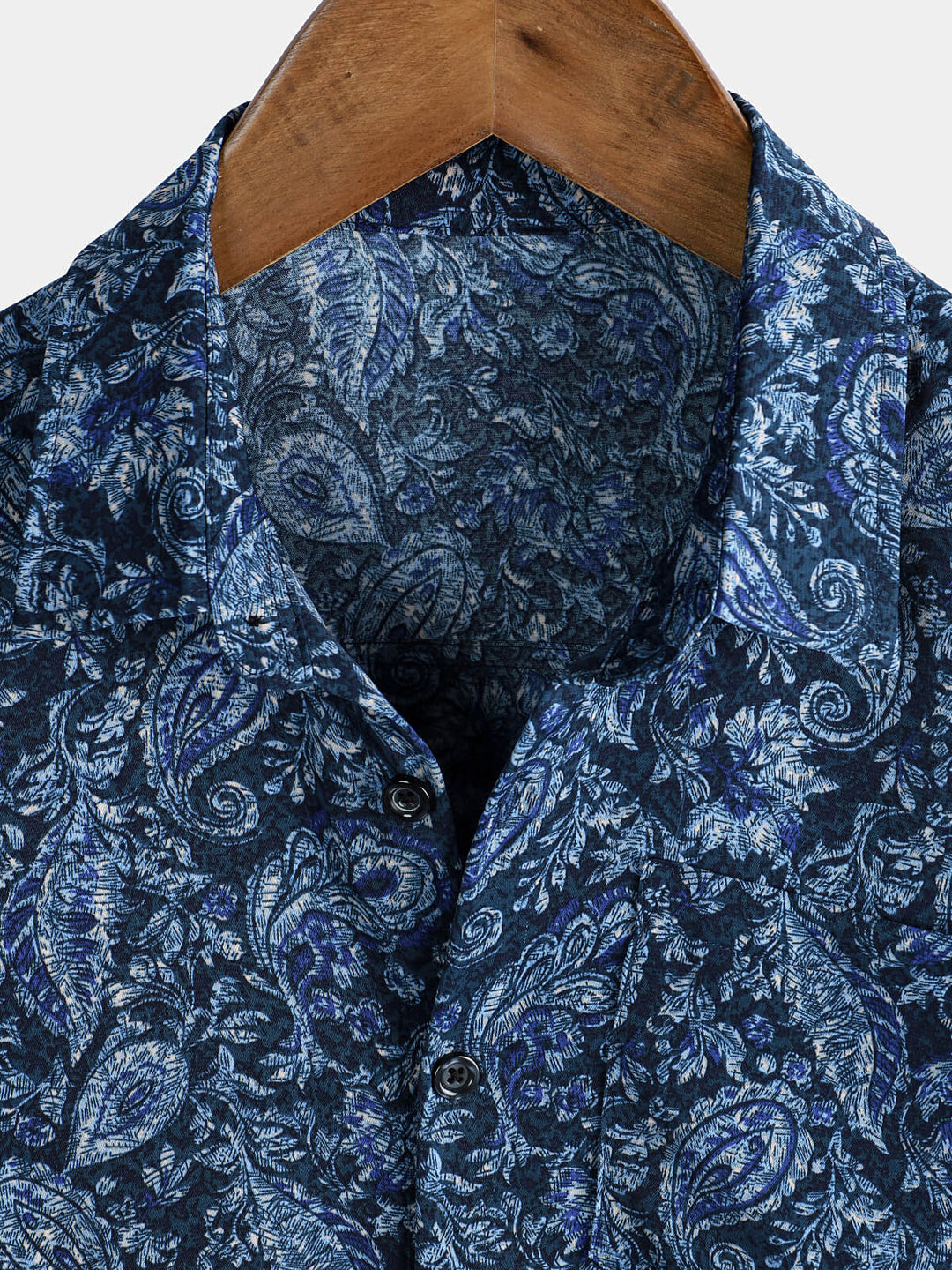 Chemise à manches courtes et poche à imprimé cachemire bleu pour homme