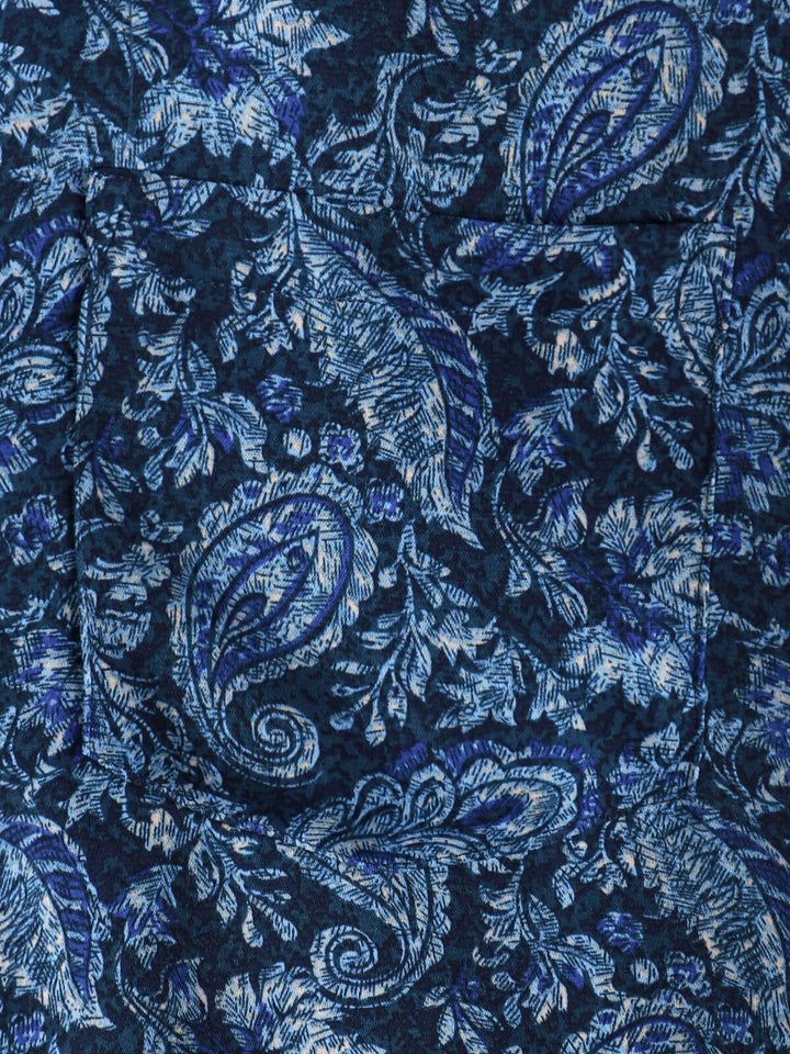 Chemise à manches courtes et poche à imprimé cachemire bleu pour homme
