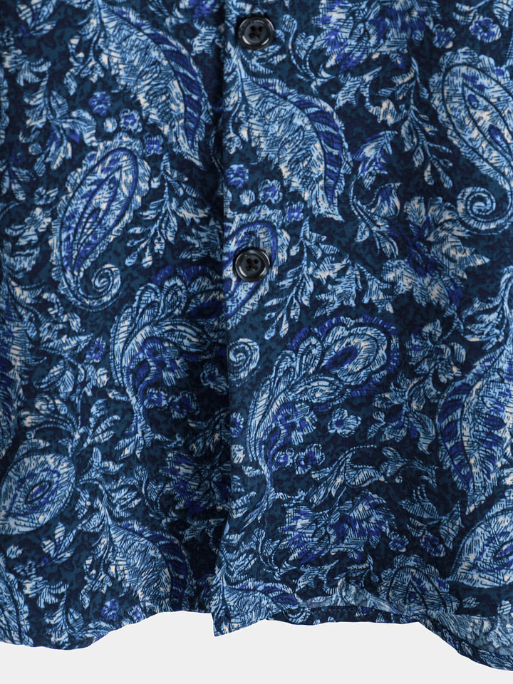 Chemise à manches courtes et poche à imprimé cachemire bleu pour homme