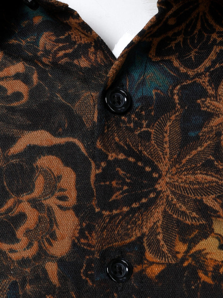 Chemise rétro à manches longues et imprimé floral pour homme