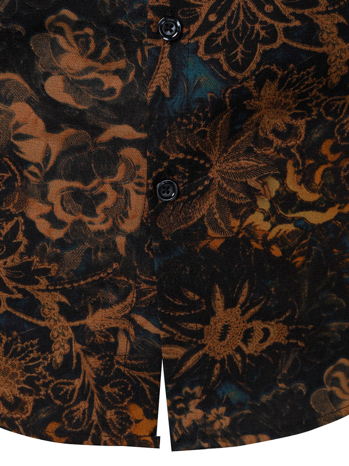 Chemise rétro à manches longues et imprimé floral pour homme