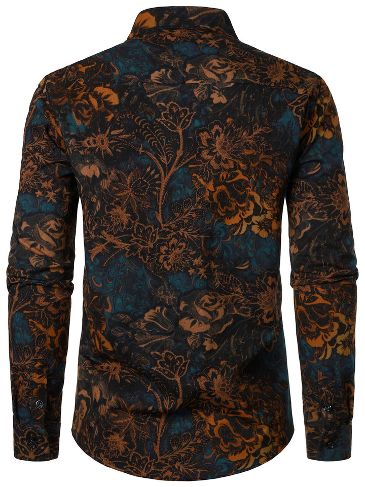 Chemise rétro à manches longues et imprimé floral pour homme