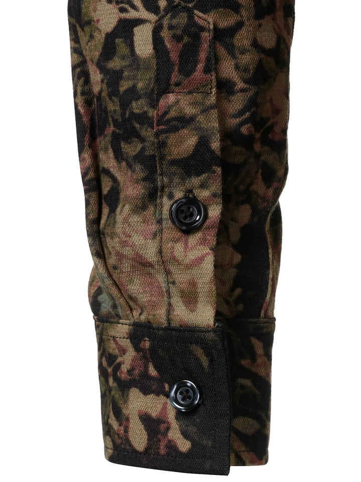 Chemise boutonnée à manches longues et imprimé végétal rétro pour homme
