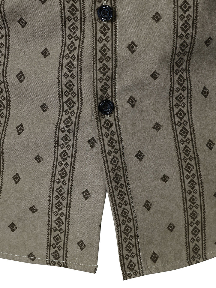 Chemise boutonnée à manches longues et imprimé rayé rétro pour homme
