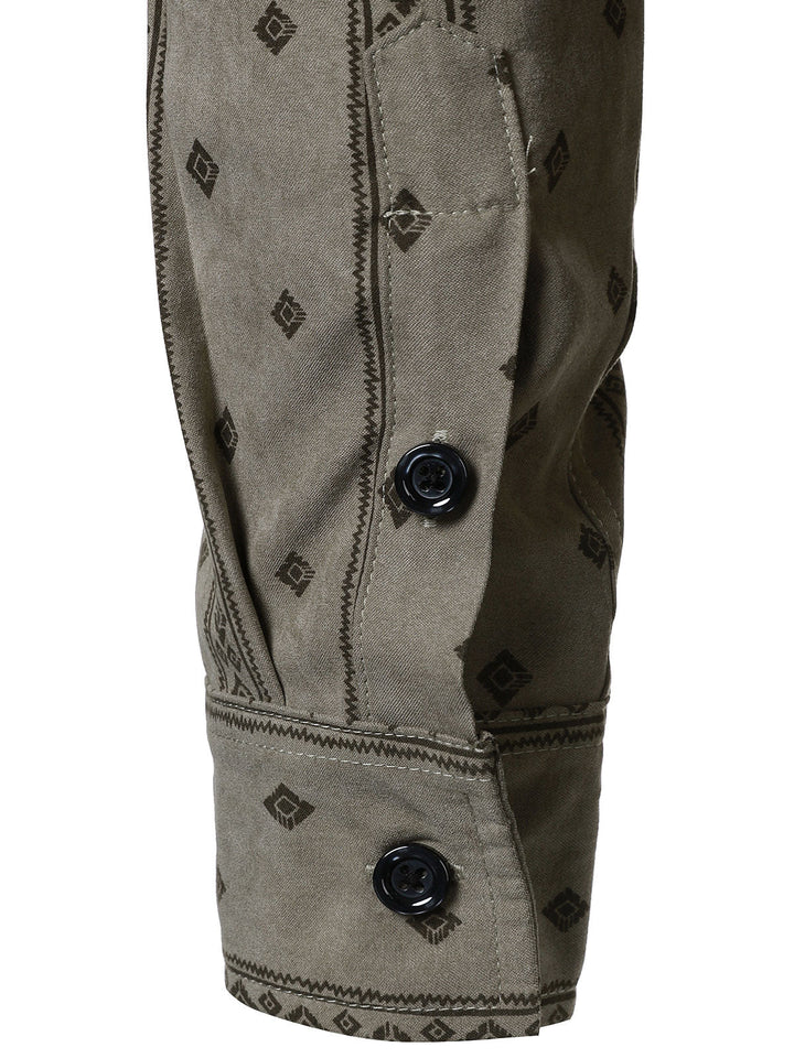Chemise boutonnée à manches longues et imprimé rayé rétro pour homme