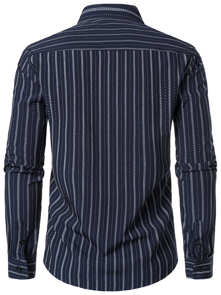 Chemise boutonnée à manches longues et rayures classiques pour homme