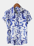 Chemise Homme à Imprimé Rétro Manches Courtes Boutonnée