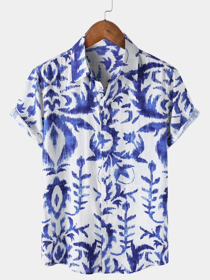 Chemise Homme à Imprimé Rétro Manches Courtes Boutonnée
