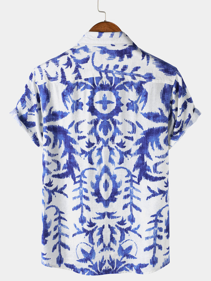 Chemise Homme à Imprimé Rétro Manches Courtes Boutonnée