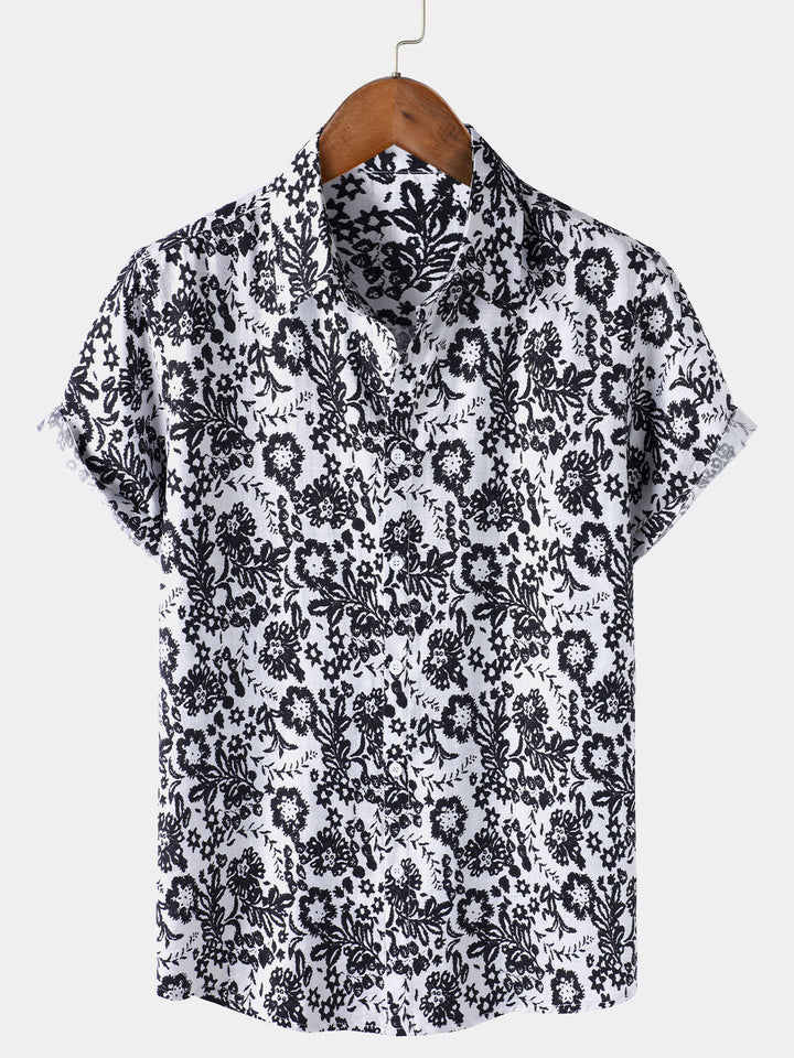 Chemise Homme Décontractée à Manches Courtes à Imprimé Floral