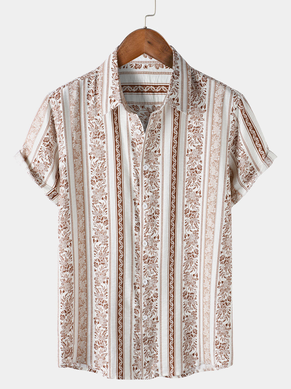 Chemise Homme Vintage à Imprimé Ethnique Manches Courtes