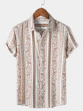Chemise Homme Vintage à Imprimé Ethnique Manches Courtes
