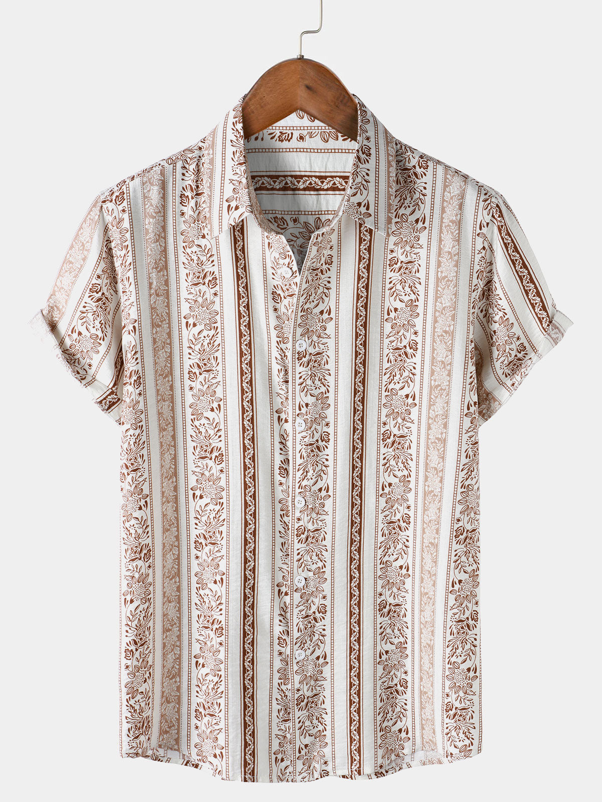 Chemise Homme Vintage à Imprimé Ethnique Manches Courtes