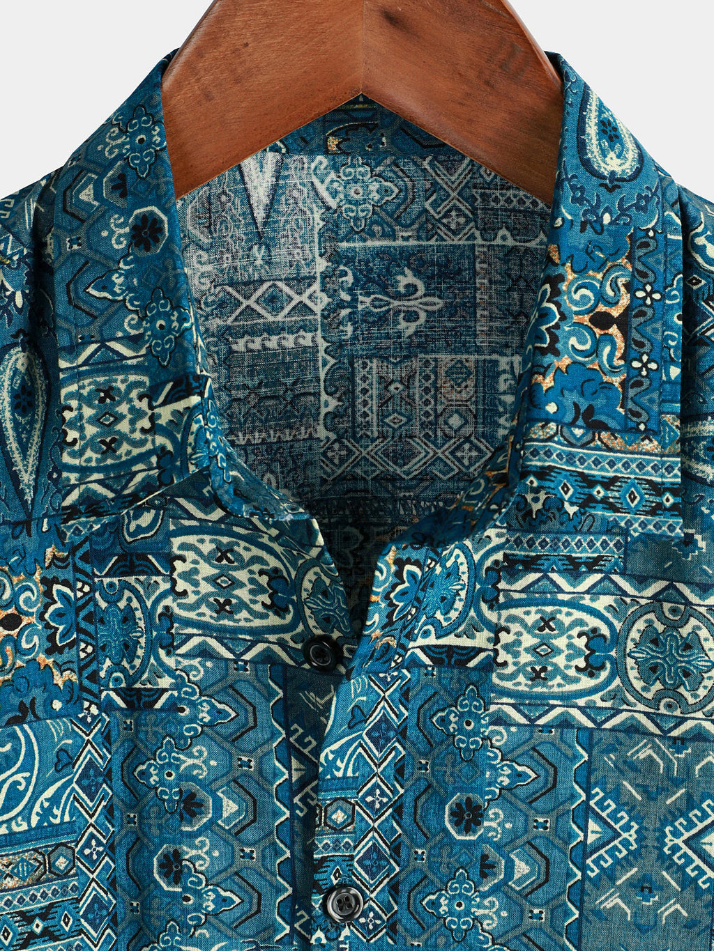 Chemise boutonnée bleu rétro à manches courtes pour hommes