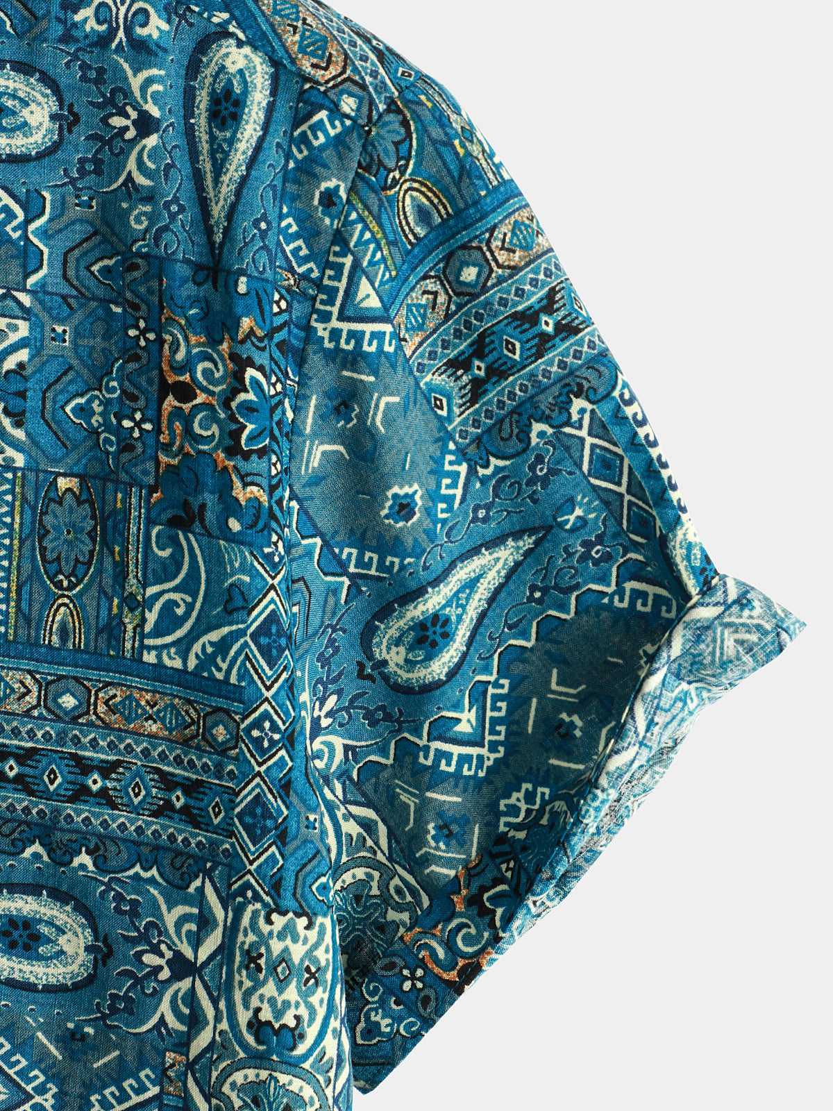Chemise boutonnée bleu rétro à manches courtes pour hommes