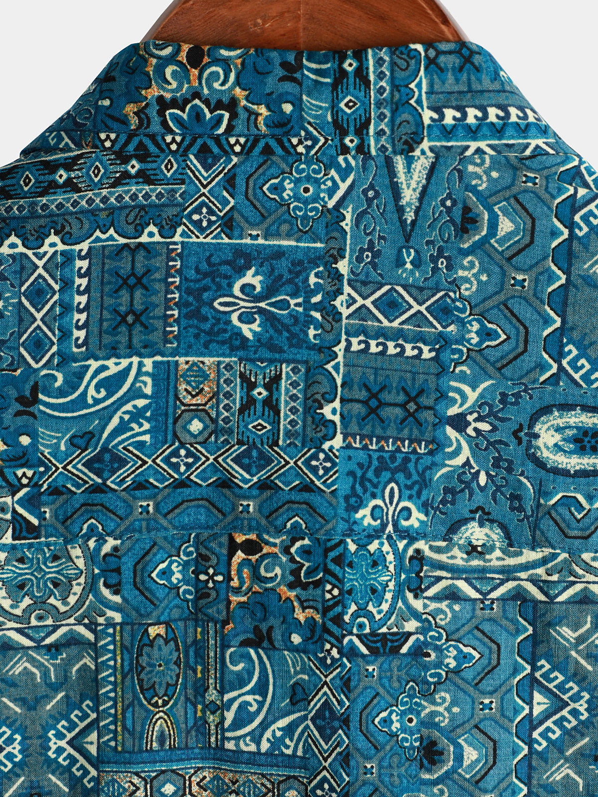 Chemise boutonnée bleu rétro à manches courtes pour hommes