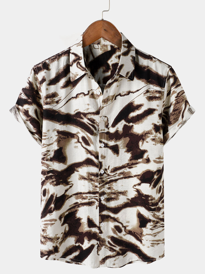 Chemise Homme de Vacances à Manches Courtes à Imprimé Abstrait Rétro