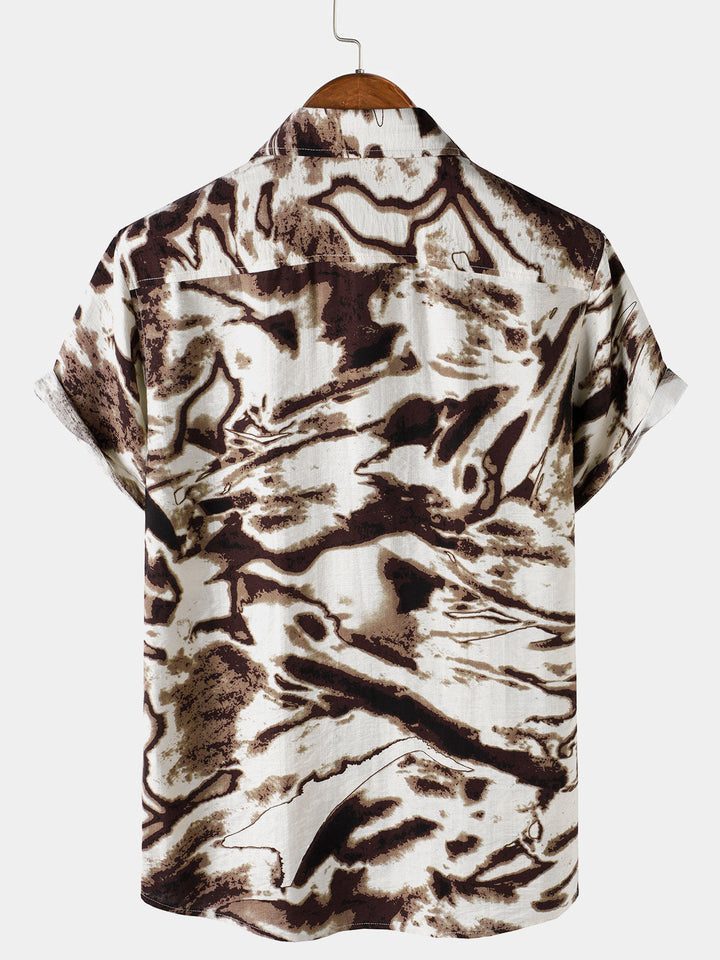 Chemise Homme de Vacances à Manches Courtes à Imprimé Abstrait Rétro