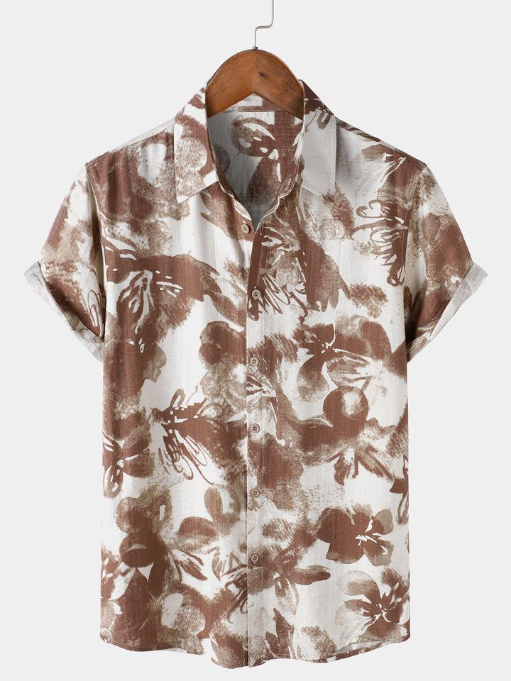 Chemise Homme à Boutons Manches Courtes à Imprimé Floral Abstrait Style Camp