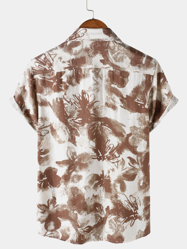 Chemise Homme à Boutons Manches Courtes à Imprimé Floral Abstrait Style Camp