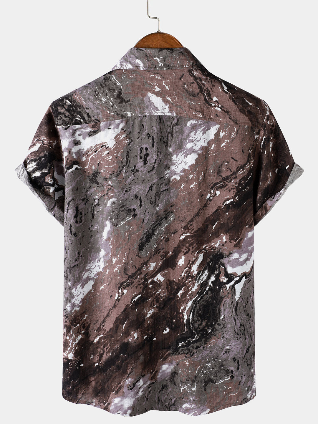 Chemise Homme Marron à Motif Abstrait Vacances Manches Courtes