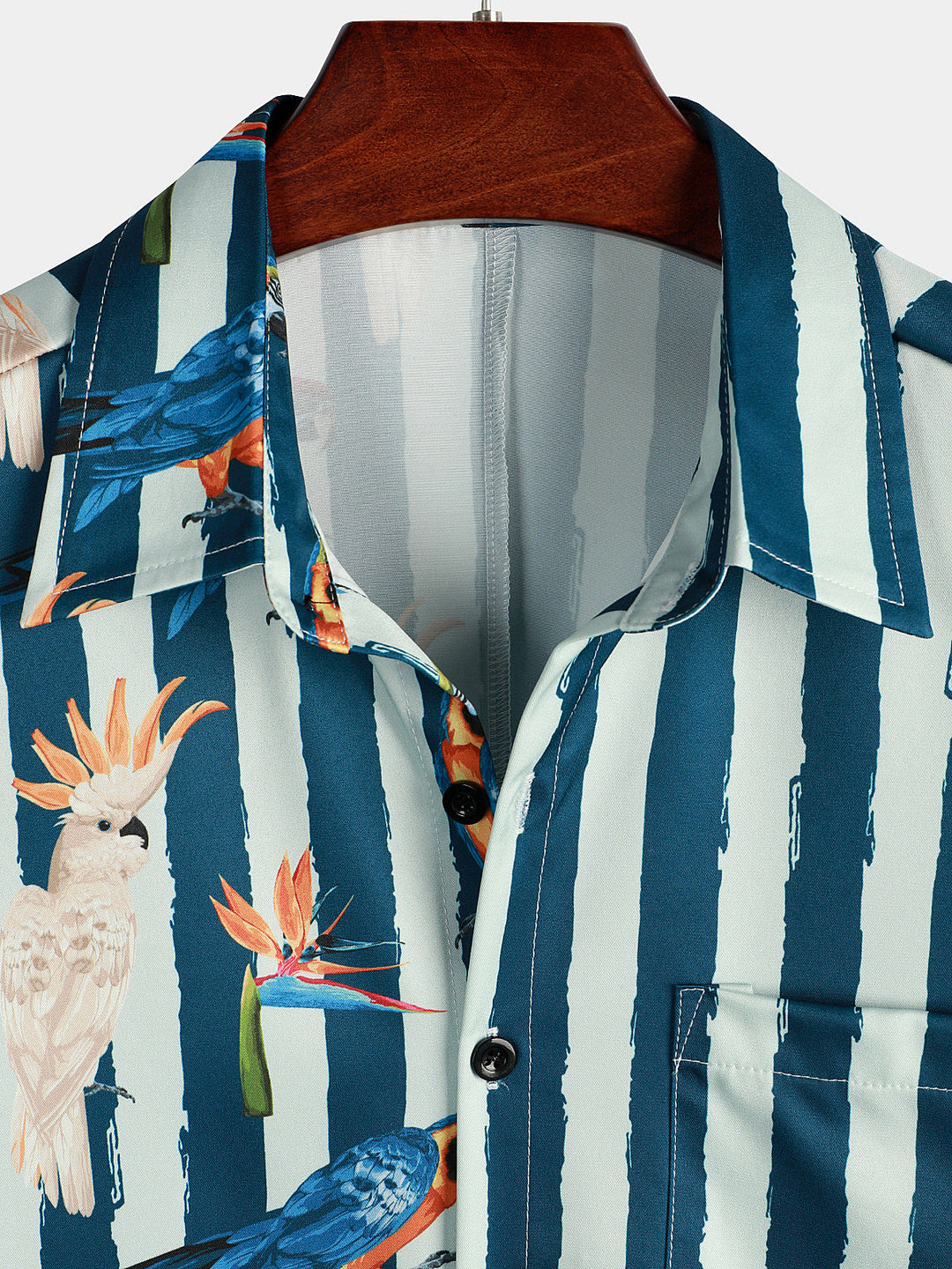 Chemise hawaïenne à manches courtes à imprimé perroquet pour homme