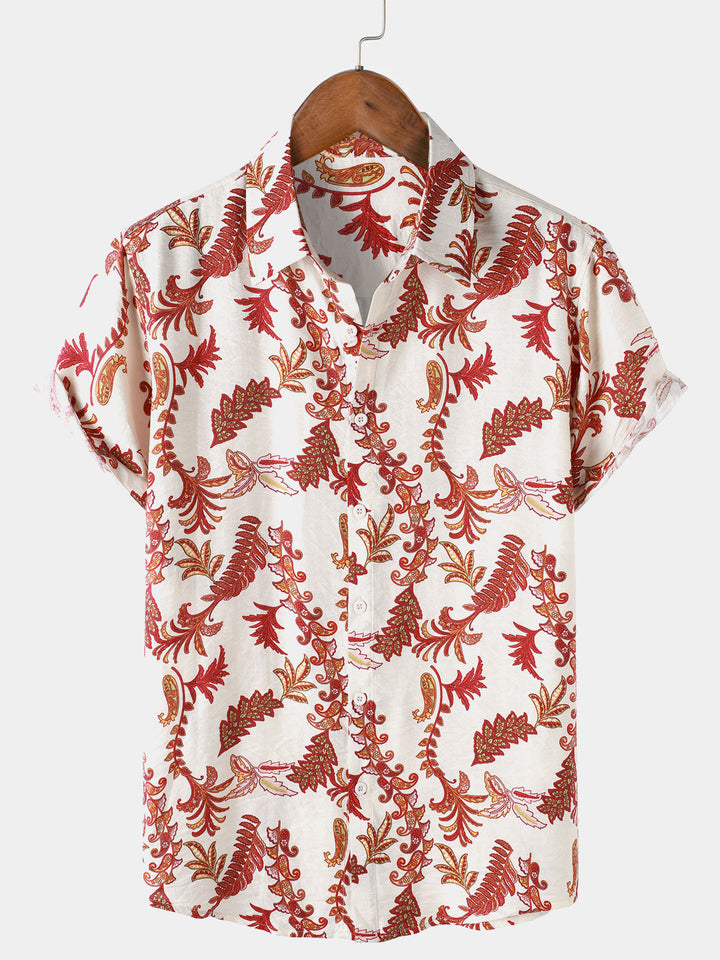 Chemise Homme à Fleurs et Motif Paisley de Vacances Manches Courtes Boutonnée