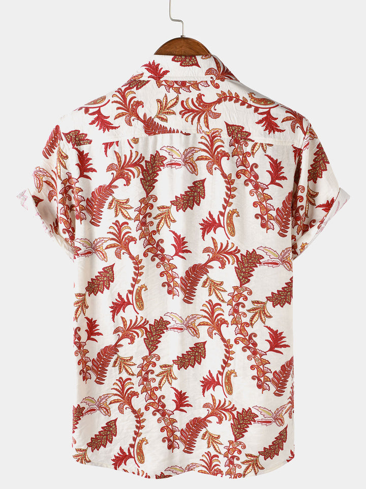 Chemise Homme à Fleurs et Motif Paisley de Vacances Manches Courtes Boutonnée