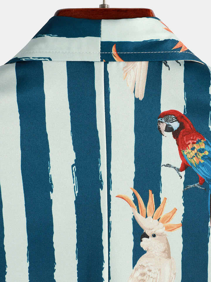 Chemise hawaïenne à manches courtes à imprimé perroquet pour homme