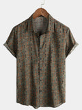 Chemise pour Homme Vintage à Imprimé Paisley des Années 70 avec Boutons en Marron Boho Rétro Tribal à Manches Courtes