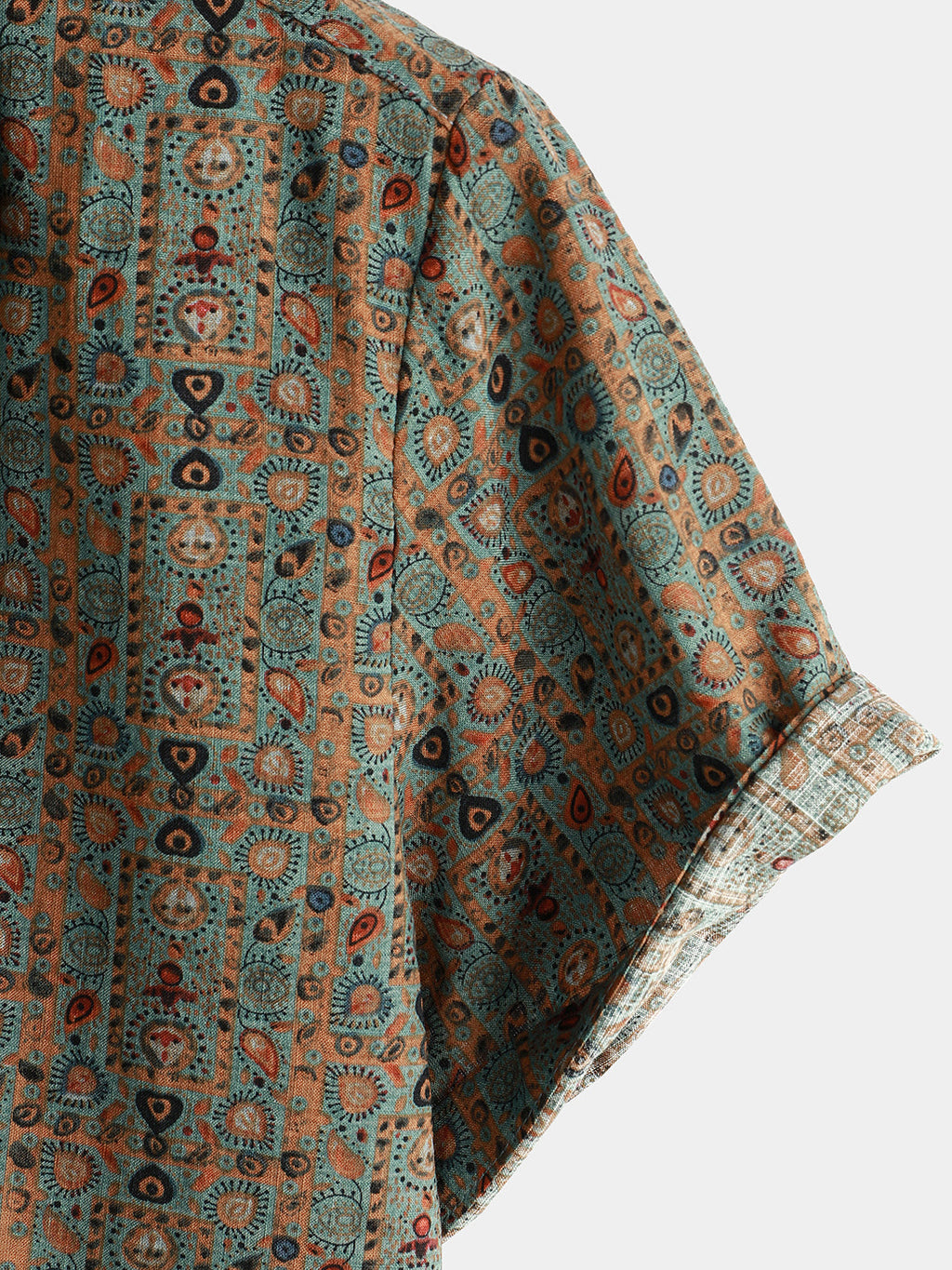 Chemise pour Homme Vintage à Imprimé Paisley des Années 70 avec Boutons en Marron Boho Rétro Tribal à Manches Courtes