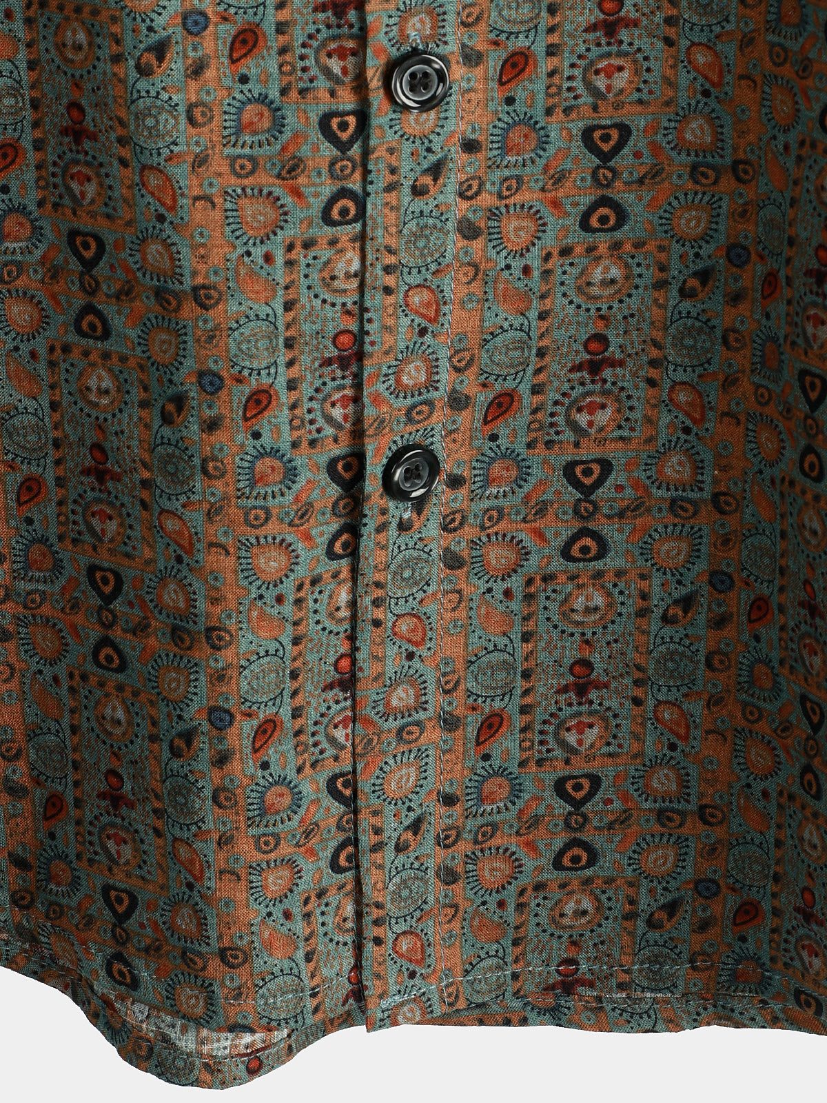Chemise pour Homme Vintage à Imprimé Paisley des Années 70 avec Boutons en Marron Boho Rétro Tribal à Manches Courtes