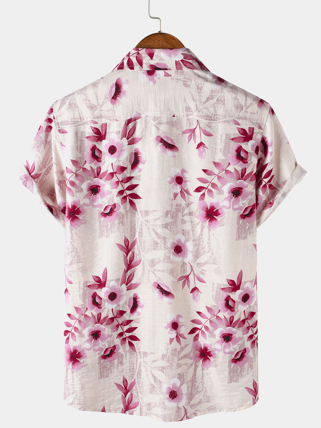 Chemise Homme Rose à Fleurs de Vacances Manches Courtes Boutonnée