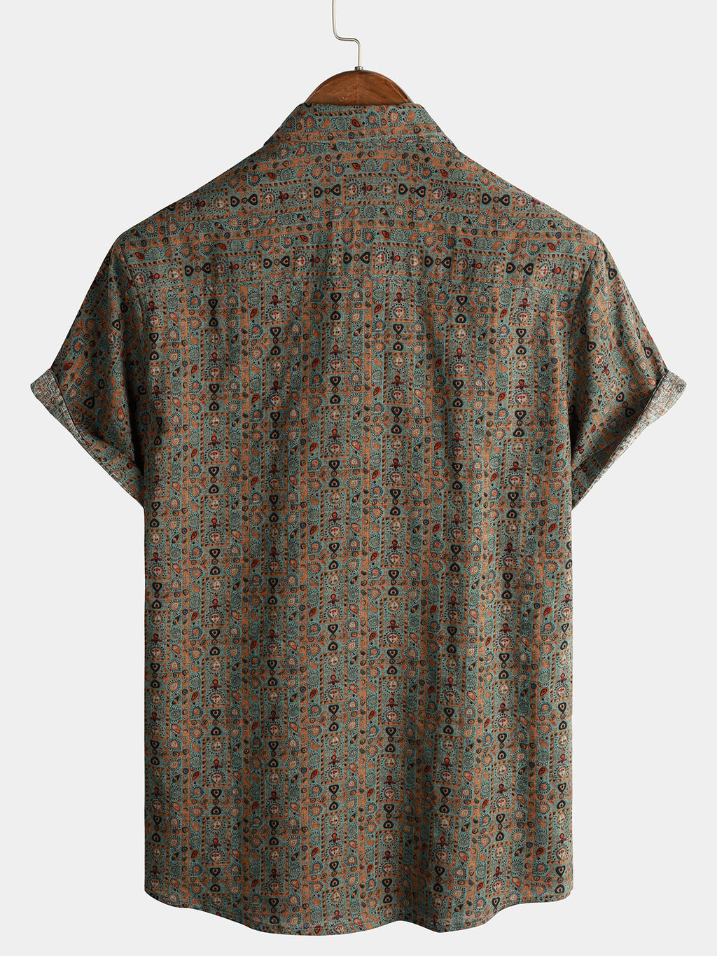 Chemise pour Homme Vintage à Imprimé Paisley des Années 70 avec Boutons en Marron Boho Rétro Tribal à Manches Courtes