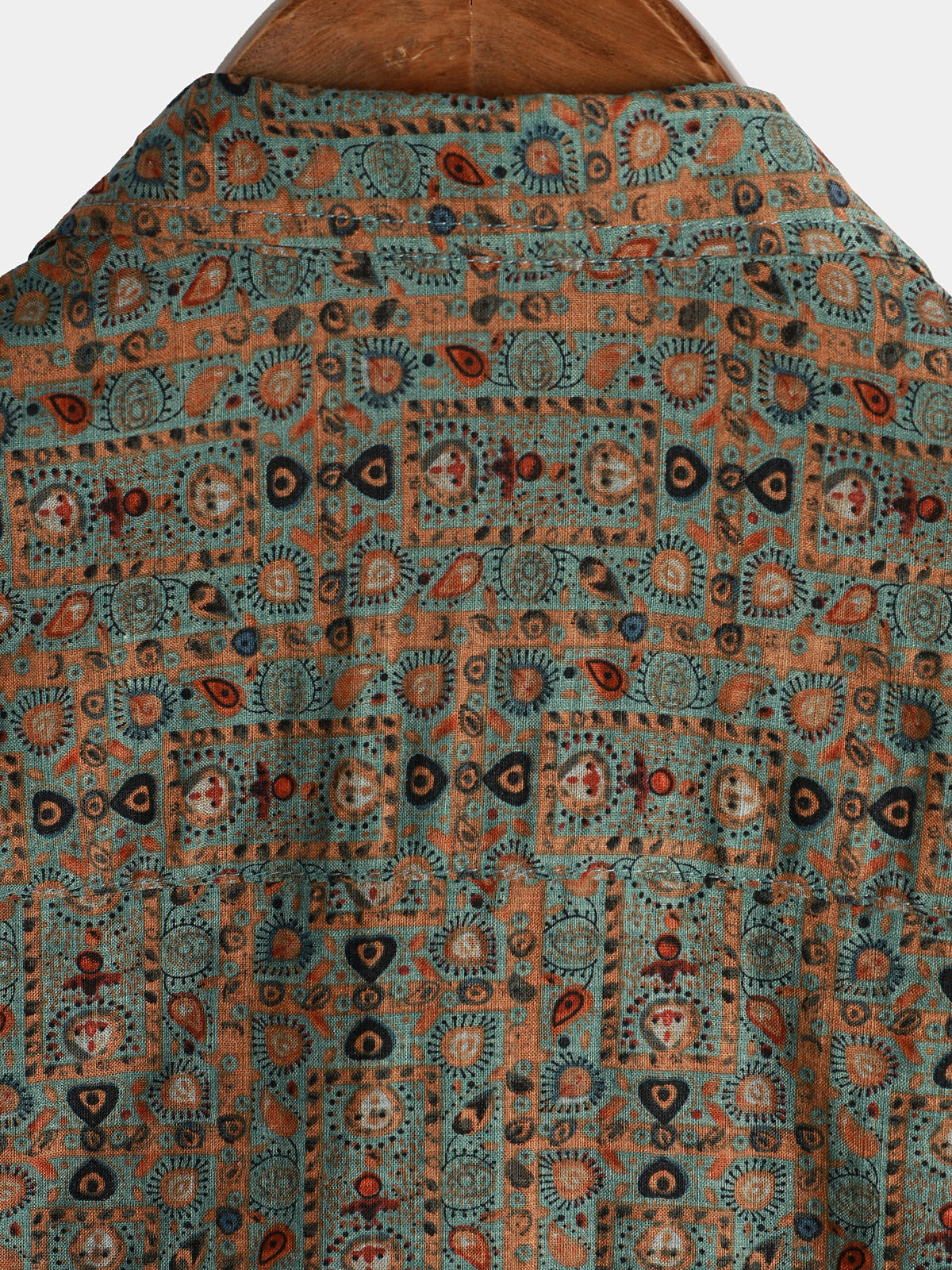 Chemise pour Homme Vintage à Imprimé Paisley des Années 70 avec Boutons en Marron Boho Rétro Tribal à Manches Courtes