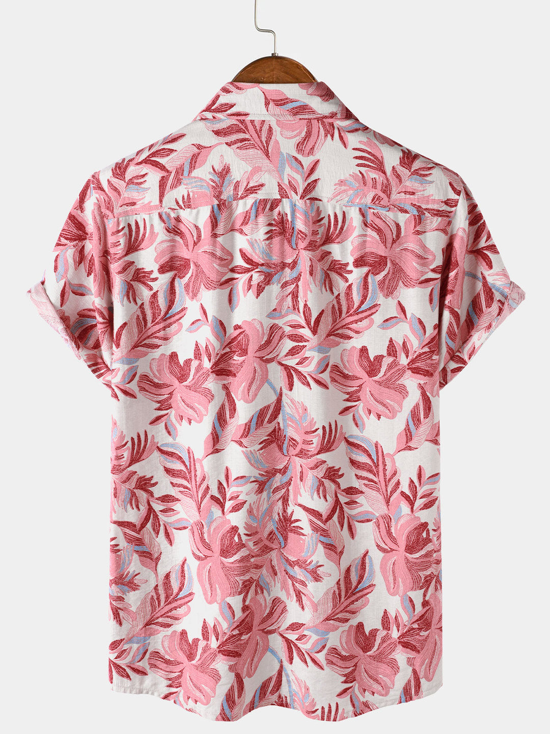 Chemise Homme Hawaïenne Rose Tropicale à Fleurs Manches Courtes