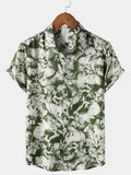 Chemise Homme à Boutons Manches Courtes à Motif Botanique Abstrait