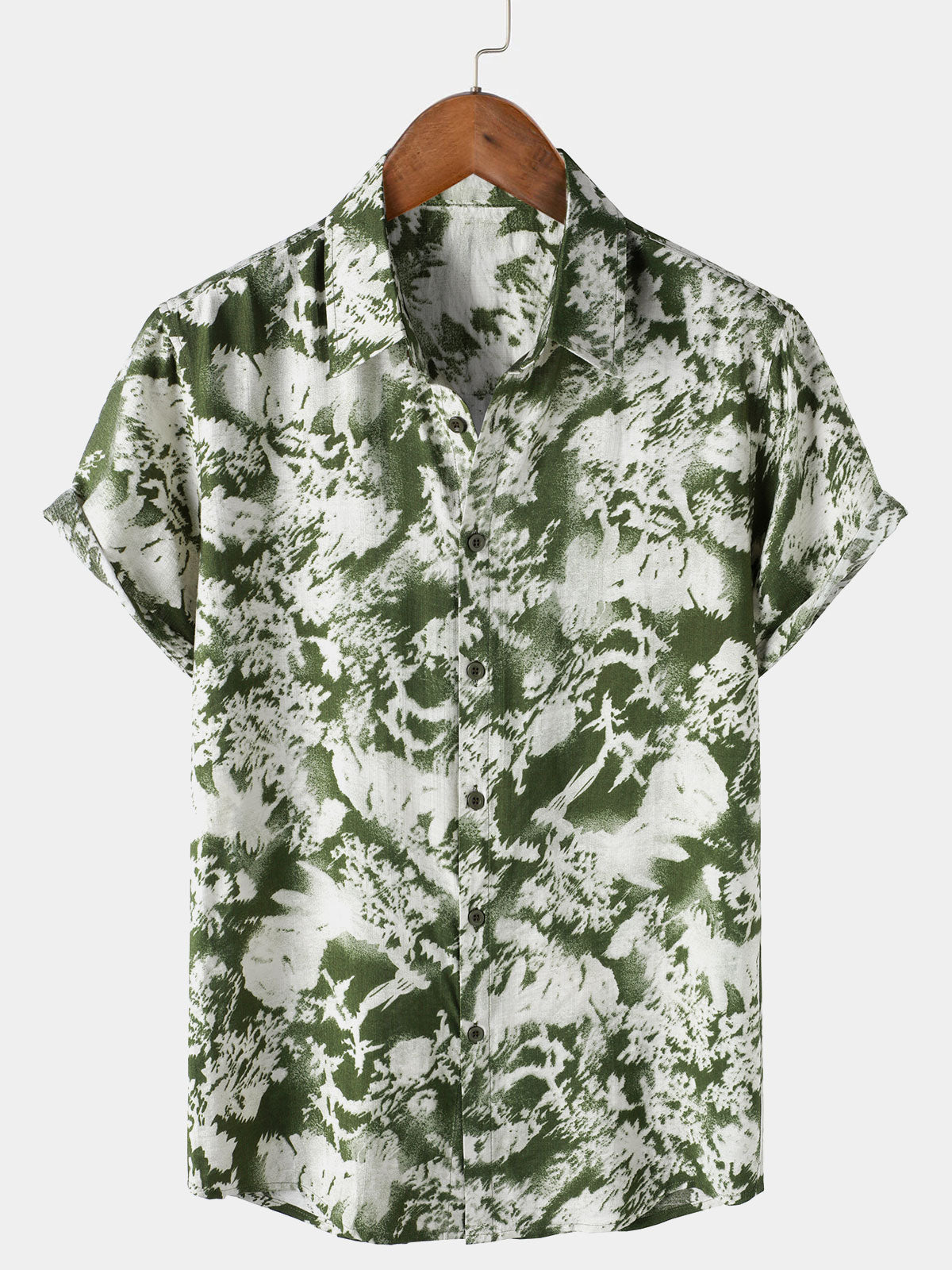 Chemise Homme à Boutons Manches Courtes à Motif Botanique Abstrait