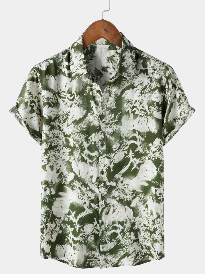 Chemise Homme à Boutons Manches Courtes à Motif Botanique Abstrait