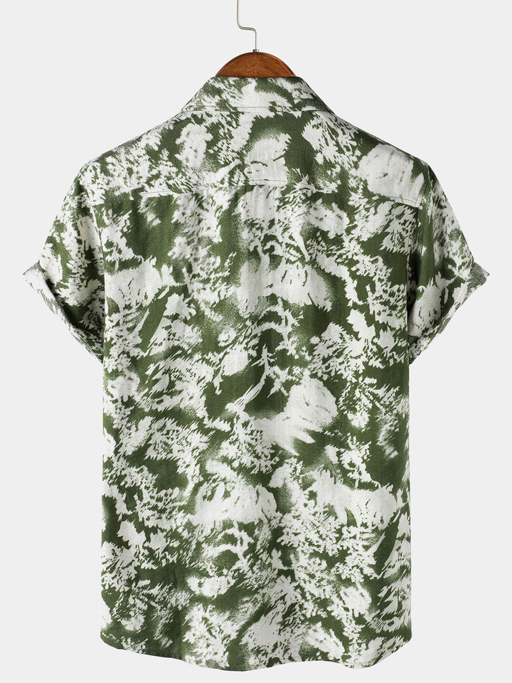 Chemise Homme à Boutons Manches Courtes à Motif Botanique Abstrait