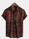 Chemise à manches courtes en coton à imprimé cachemire rétro pour homme