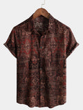 Chemise d'Homme Rétro avec Imprimé Floral Paisley, Boutons, Vintage, Vacances, Western, Marron, à Manches Courtes