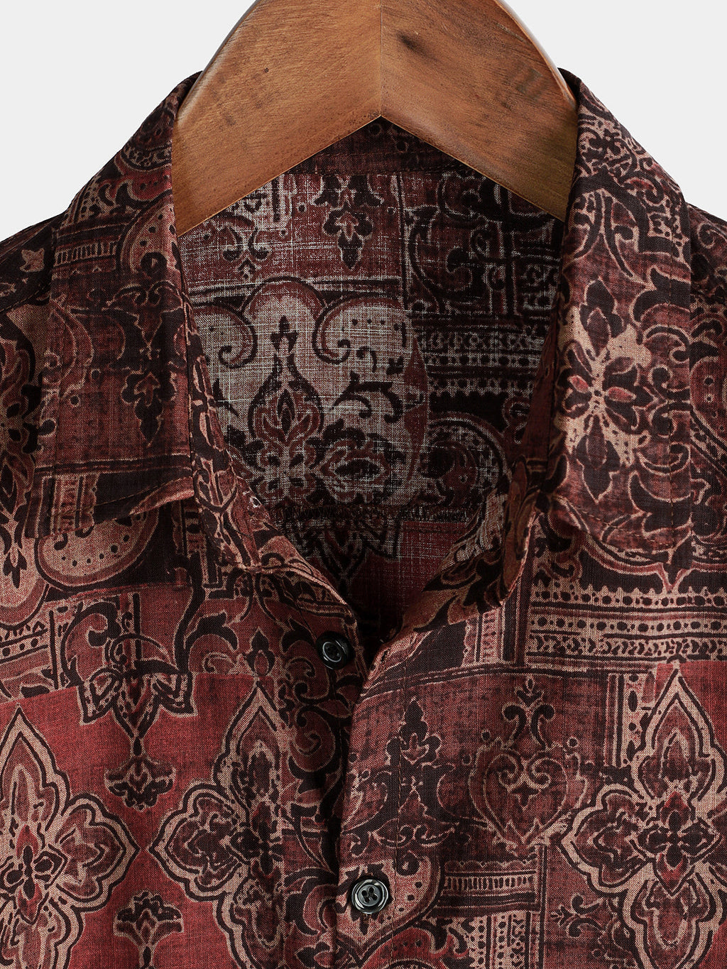 Chemise d'Homme Rétro avec Imprimé Floral Paisley, Boutons, Vintage, Vacances, Western, Marron, à Manches Courtes