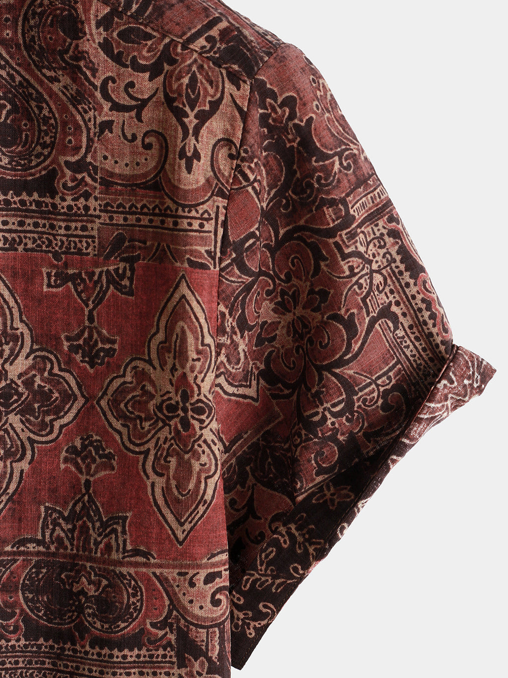 Chemise d'Homme Rétro avec Imprimé Floral Paisley, Boutons, Vintage, Vacances, Western, Marron, à Manches Courtes