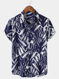Chemise Homme Bleu Marine à Manches Courtes à Imprimé Géométrique Abstrait